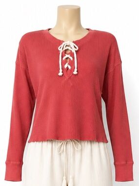 Abercrombie & Fitch Coral Lace-Up Thermal Top Boho Coastal Cottagecore Size Smal